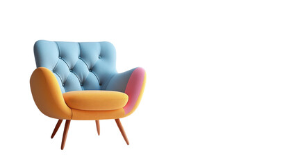 A stylish, colorful armchair with tufted design, perfect for modern interiors and adding a pop of color to any living space.