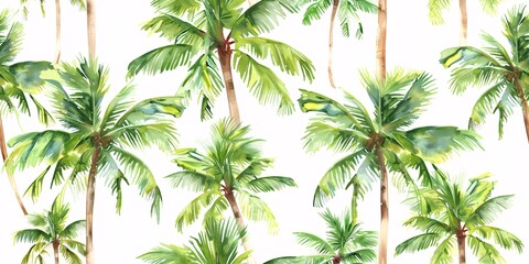 Hand-drawn watercolor illustration of a tropical palm tree pattern.