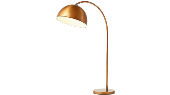 Elegant gold floor lamp with a curved design, perfect for modern interiors and stylish lighting solutions.