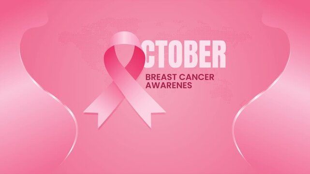Breast Cancer Day October 19th awareness month motion. With ribbon and woman silhouette illustration pink rose color tone
