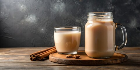 Jarra y vaso con refrescante agua de horchata , jarra, vaso, horchata, bebida, refresco, mexicana, tradicional, fresca