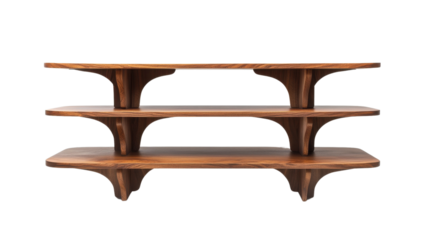 Elegant wooden shelf with three spacious tiers, ideal for showcasing decorations, books, and plants in modern interiors.