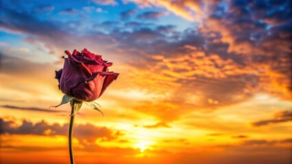 Dried rose silhouetted against a vibrant sky, floral, nature, dried, beauty, romantic, sunset, evening, peaceful, delicate