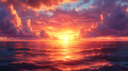 Fototapeta premium A vibrant sunset scene where the sky is ablaze with fiery oranges and pinks.