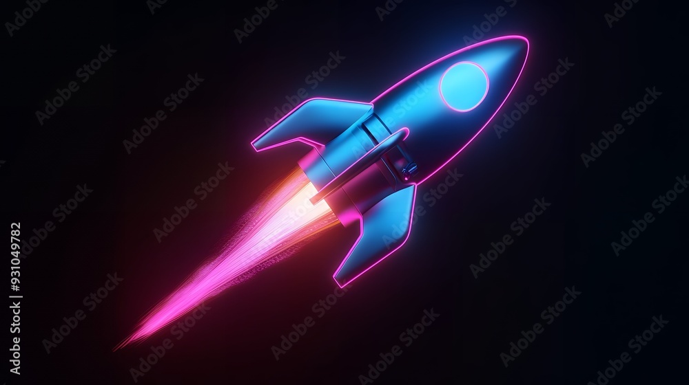 Wall mural digital rockets launch into outer space. boosting and taking off career concepts. abstract spaceship