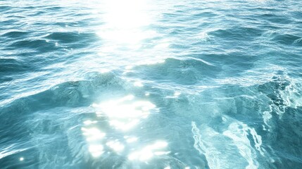 Obraz premium A shimmering crystal sea with gentle waves, the water so clear that the ocean floor is visible, reflecting the sun rays.