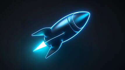 Fototapeta premium Digital rockets launch into outer space. Boosting and taking off career concepts. Abstract spaceship in blue on a technological background. blue neon rocket illustration with 3D effect.