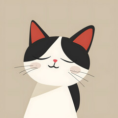 Presented here is a delightful black and white cartoon cat illustration with closed eyes, ideal for childrens content and decoration thanks to its serene and straightforward design