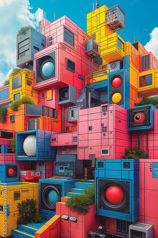 Fototapete illustration of a designer's workspace. the world of graphics. colors and patterns that give a sense