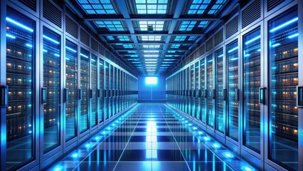 Fototapeta premium Futuristic data center server room with advanced technology and processing power, Quantum computing, Data storage