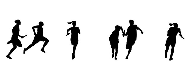 silhouette set of relay race. sports, running, athletics. vector illustration.