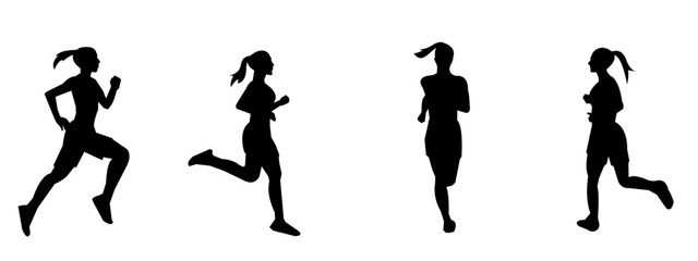 Run. Running men, vector set of isolated silhouettes