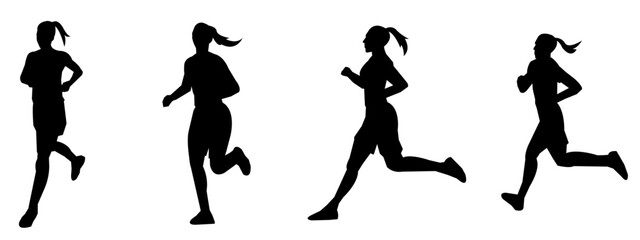Run. Running men, vector set of isolated silhouettes
