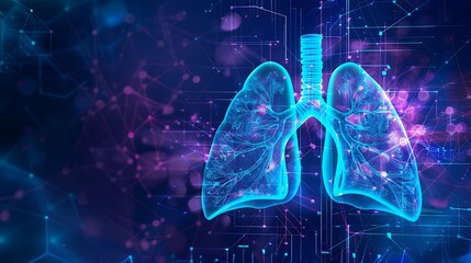 futuristic medical research or lungs health care with diagnosis and vitals biometrics for clinical hospital asthma and respiratory cancer and disease tests services as wide banner.