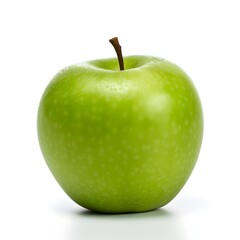 Green apple with water drops on white background