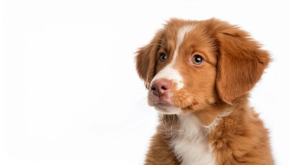 ノヴァ・スコシア・ダック・トーリング・レトリーバーの子犬のポートレート（Nova Scotia Duck Tolling Retriever puppy portrait on white background）
