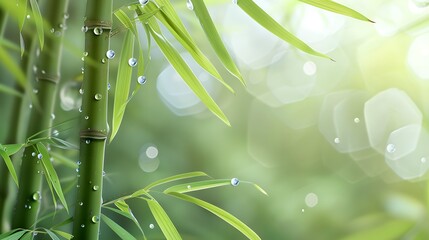 Fototapeta premium Bamboo with water droplets pastel tones flat design