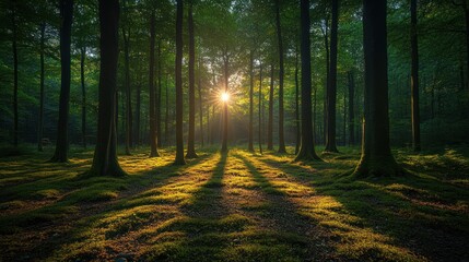 Fototapeta premium Sunbeams through the Forest