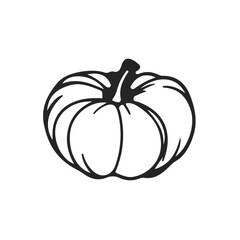 Pumpkin Black Sketch Vector Isolated on White Background. Pumpkin Icon Black Silhouette for Halloween and Autumn Design, Fall Themes. 