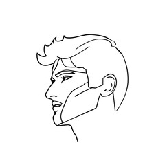Male Profile Abstract One Line Vector Drawing. Style Template with Abstract Male Face. Man Head Minimal Simple Linear Illustration for Beauty and Fashion Design	
