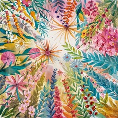 Fototapeta premium Floral Burst: A Watercolor Garden