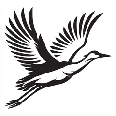 Obraz premium Sandhill crane Silhouette, Grus canadensis Bird Clipart, Sandhill Crane taking off illustration in black and white