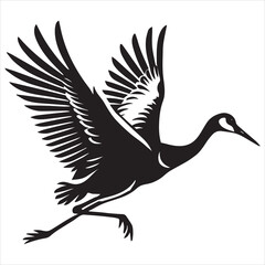 Fototapeta premium Sandhill crane Silhouette, Grus canadensis Bird Clipart, Sandhill Crane wings partially open illustration in black and white