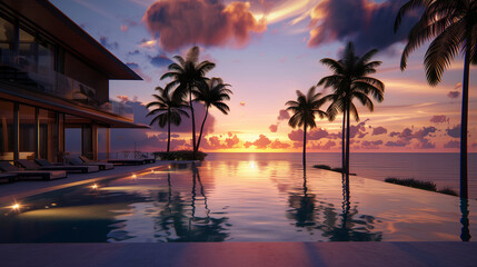 Fototapeta premium a luxury pool at sunset