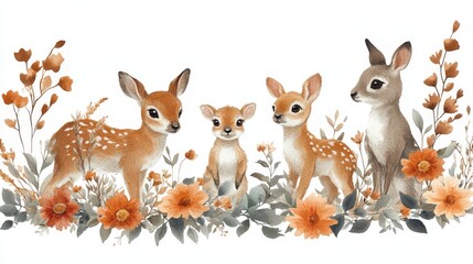 Obraz premium Boho baby shower wreath clipart featuring soft flo 838 rabbit, animal, cartoon, vector, illustration, bunny, easter, mammal, hare, brown, isolated, animals, cat, cute, funny, kangaroo, pet, silhouette