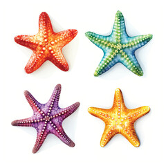 watercolor painting of starfish four collection isolated