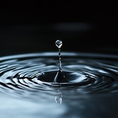 A serene drop of water creates ripples in a calm pool, capturing the beauty of nature and tranquility in motion.