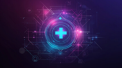 Obraz premium A futuristic health tech logo incorporating symbols of wearables and telemedicine, using sleek lines and a digital color palette