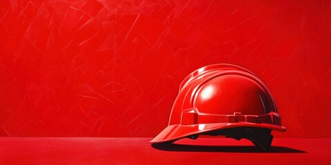 A vibrant red construction helmet resting on a matching red surface, symbolizing safety and professionalism in the industry.