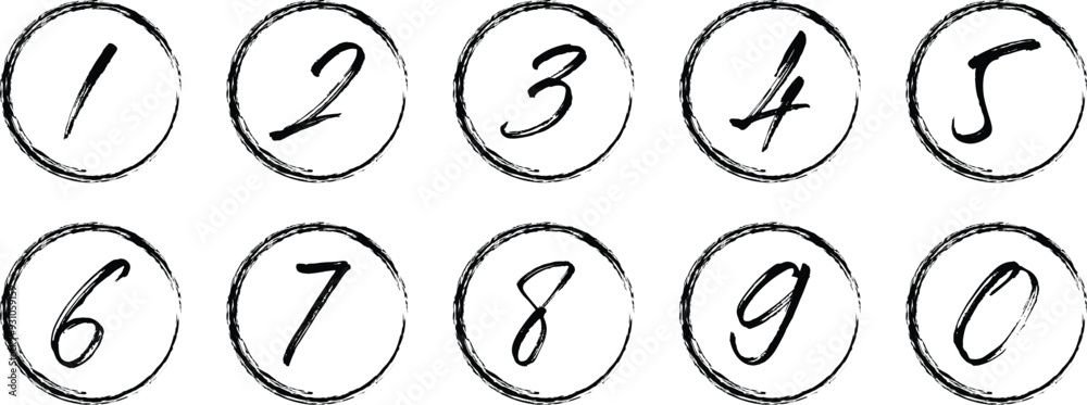Aufkleber brush numbers icon with brush line circle. from 0 to 9. number symbol vector illustration.