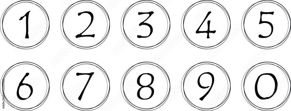 Aufkleber black numbers icon with thin line circle. from 0 to 9. number symbol vector illustration.