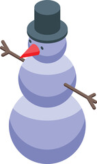 Classic snowman with its carrot nose, stick arms, and black top hat is waving