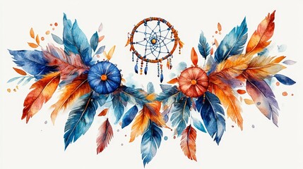 Boho festival wreath clipart featuring feathers an 616 flower, leaf, nature, autumn, plant, maple, leaves, decoration, red, tree, orange, floral, spring, color, fall, vector, flowers, yellow, illustra
