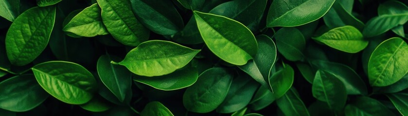 Fototapeta premium A close-up view of fresh, vibrant green leaves showcasing their texture and color, perfect for nature and greenery themes.