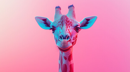 Neon Giraffe: A graceful giraffe portrait bathed in vibrant neon hues, a captivating blend of nature and artistry. 