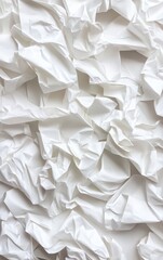 Obraz premium Crumpled white paper texture, showcasing a detailed, abstract design perfect for backgrounds and creative projects.