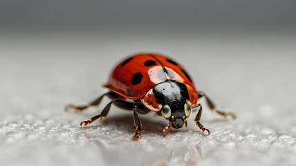 Naklejka premium The vibrant red and black colors of the ladybug on a white surface stand out, reminding me of the beauty in nature's small details