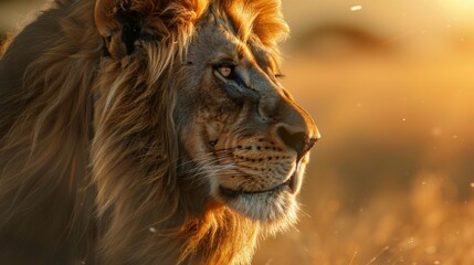 Naklejka premium Majestic Lion in Golden Light