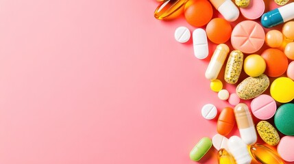 Obraz premium A colorful mix of metabolism-boosting vitamins placed on a vibrant background, vitamins, metabolism, supplements