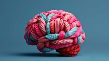 Colorful and creative representation of a brain made from twisted yarn, symbolizing creativity and imagination.