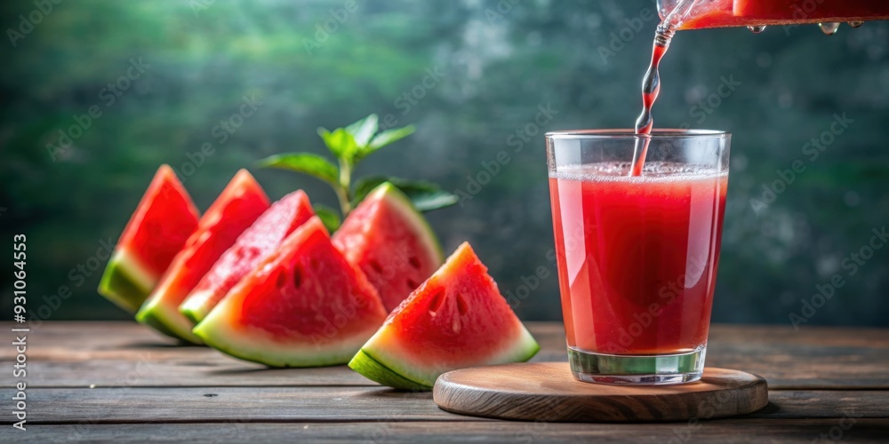 Canvas Prints Glass of refreshing watermelon juice being poured into a clear glass , watermelon, juice, fruit, beverage, drink, glass, refreshing