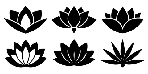 Set of silhouettes lotus flower icon logo design vector illustration