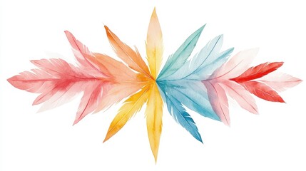 Obraz premium Feathered Christmas star clipart, boho-inspired design, watercolor illustration, soft pastel colors, isolated on white background 