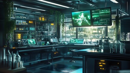 86. A futuristic lab with advanced equipment for detecting and neutralizing toxic chemicals