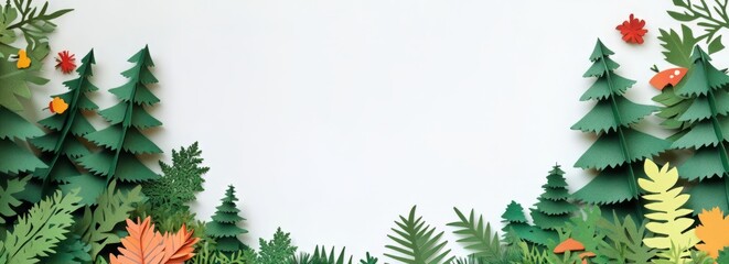 Banner of Forest Preservation and Reforestation with empty copyspace. Lush forests with intricate trees, highlighting the importance of protecting and restoring forest ecosystem