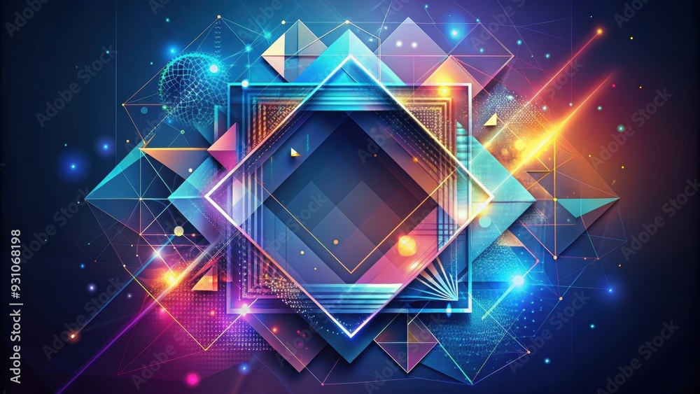 Wall mural Futuristic poster design featuring abstract geometric shapes and digital elements, technology, innovation, digital, modern